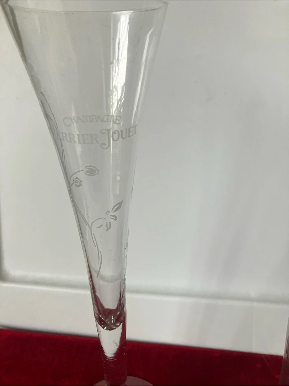Pair Etched Perrier Jouet Champagne Flutes Glasses Lot Two 2 Vintage 10”.